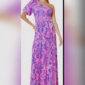 Lilly Pulitzer Pink and Blue One-Shoulder Dress